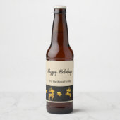 Happy Holidays Personalisiert Gold Rentier Bierflaschenetikett (Vorderseite)