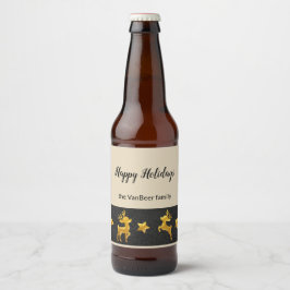 Happy Holidays Personalisiert Gold Rentier Bierflaschenetikett