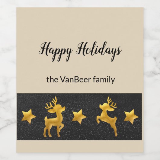 Happy Holidays Personalisiert Gold Rentier Weinetikett (Einzelnes Label)