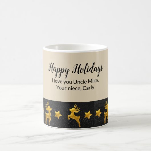 Happy Holidays Personalisiert Golden Rentier Kaffeetasse (Mittel)