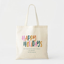 Happy Holidays Personalisierte farbenfrohe Typogra Tragetasche