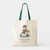 Happy Holidays Personalisierter Name Snowman Rodel Tragetasche (Rückseite)