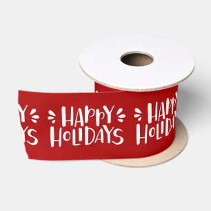 Happy Holidays - Personalisiertes Rotes Weihnachte Satinband