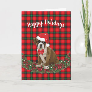 Happy Holidays Pet Boxer Welpe Karierte Weihnachts Feiertagskarte