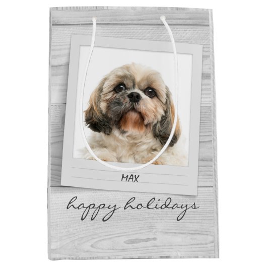 Happy Holidays Pet Foto Rahmen Personalisiert Mittlere Geschenktüte (Vorderseite)