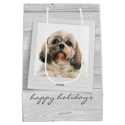 Happy Holidays Pet Foto Rahmen Personalisiert Mittlere Geschenktüte (Rückseite)