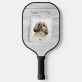 Happy Holidays Pet Foto Script Rustikal Pickleball Schläger (Vorderseite)