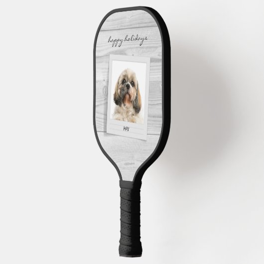 Happy Holidays Pet Foto Script Rustikal Pickleball Schläger (Links)