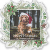 Happy Holidays Pet Photo Wreath Aufkleber (Vorderseite)