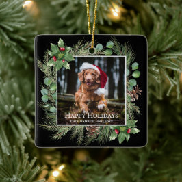 Happy Holidays Pet Photo Wreath Keramikornament