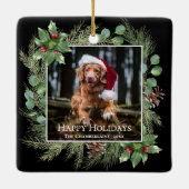 Happy Holidays Pet Photo Wreath  Keramikornament (Rückseite)