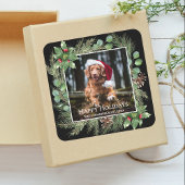 Happy Holidays Pet Photo Wreath Quadratischer Aufkleber