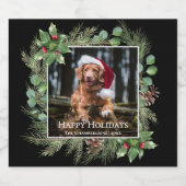 Happy Holidays Pet Photo Wreath Schaumweinetikett (Einzelnes Label)