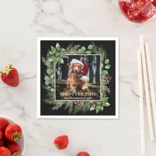 Happy Holidays Pet Photo Wreath  Serviette (Beispiel)