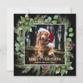 Happy Holidays Pet Photo Wreath Square Card (Vorderseite)