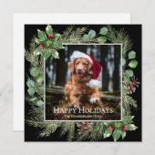 Happy Holidays Pet Photo Wreath Square Card (Vorne/Hinten)