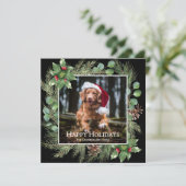 Happy Holidays Pet Photo Wreath Square Card (Stehend Vorderseite)