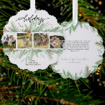 Happy Holidays Photo Collage Christmas Botanicals  Ornament Karte<br><div class="desc">A truly unique holiday card that is also a christmas tree ornament.  Design features 4 of your favorite photos bordered by festive holiday greenery.  Backside features your custom note and names.  Fun and festive yet classic with a touch of elegance.</div>