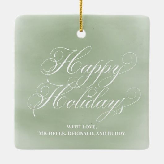 Happy Holidays Photo Green Script Simple Keramikornament (Rückseite)