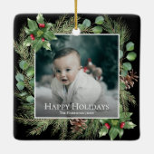 Happy Holidays Photo Wreath Botanical Christmas Keramikornament (Rückseite)