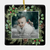 Happy Holidays Photo Wreath Botanical Christmas Keramikornament (Vorderseite)