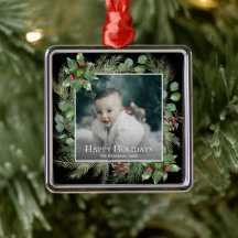 Happy Holidays Photo Wreath Botanical Christmas