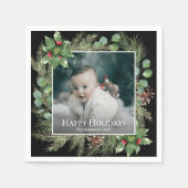Happy Holidays Photo Wreath Botanical Christmas Serviette (Vorderseite)