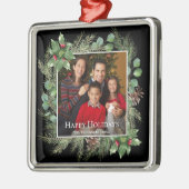 Happy Holidays Photo Wreath Botanical Ornament Aus Metall (Links)