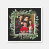 Happy Holidays Photo Wreath Christmas Serviette (Vorderseite)