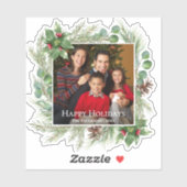 Happy Holidays Photo Wreath Greenery Aufkleber (Blatt)