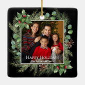 Happy Holidays Photo Wreath Greenery Keramikornament (Rückseite)