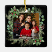 Happy Holidays Photo Wreath Greenery Keramikornament (Vorderseite)