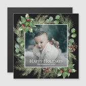 Happy Holidays Photo Wreath Greenery Magnetic Card Magnetkarte (Vorne/Hinten)