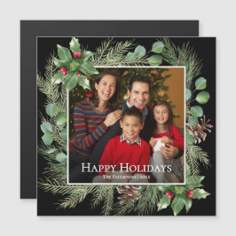 Happy Holidays Photo Wreath Greenery Magnetic Card Magnetkarte