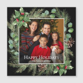 Happy Holidays Photo Wreath Greenery Magnetic Card Magnetkarte (Vorderseite)