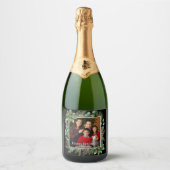 Happy Holidays Photo Wreath Greenery  Schaumweinetikett (Vorderseite)