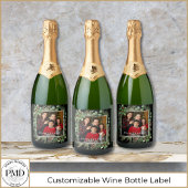 Happy Holidays Photo Wreath Greenery Schaumweinetikett