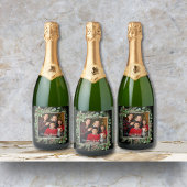 Happy Holidays Photo Wreath Greenery Schaumweinetikett