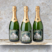 Happy Holidays Photo Wreath Greenery  Schaumweinetikett