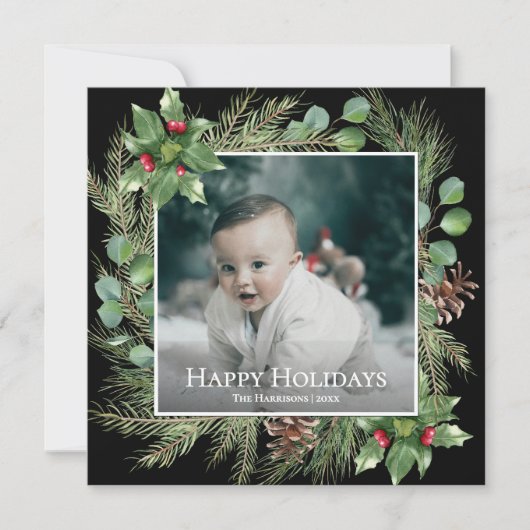 Happy Holidays Photo Wreath Square Christmas Card (Vorderseite)