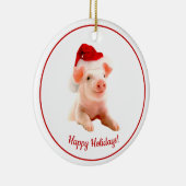 Happy Holidays Pig mit Weihnachtsmannmütze Keramik Ornament (Rechts)