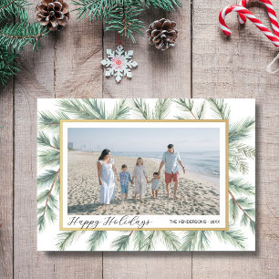 Happy Holidays Pine Bough Frame Foto Collage Feiertagskarte