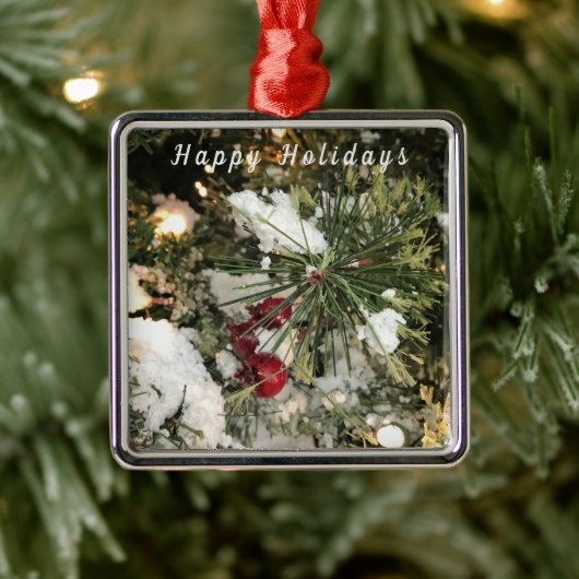 Happy Holidays Pine Branch Ornament Aus Metall (Baum)