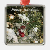 Happy Holidays Pine Branch Ornament Aus Metall (Vorne)