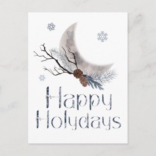 Happy Holidays Pine Cones and a Crescent Moon Postkarte (Vorderseite)