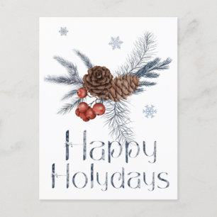 Happy Holidays Pine Cones and Red Berries Postkarte
