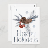 Happy Holidays Pine Cones and Red Berries Postkarte (Vorne/Hinten)