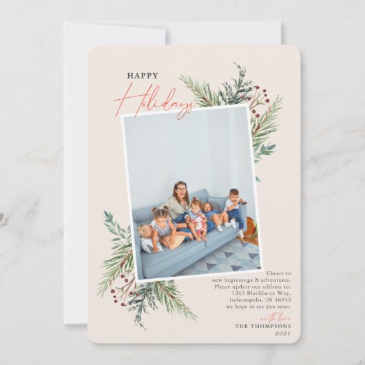 Happy Holidays Pine Tan Moving Ankündigung (Vorderseite)