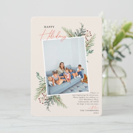 Happy Holidays Pine Tan Moving Ankündigung (Stehend Vorderseite)