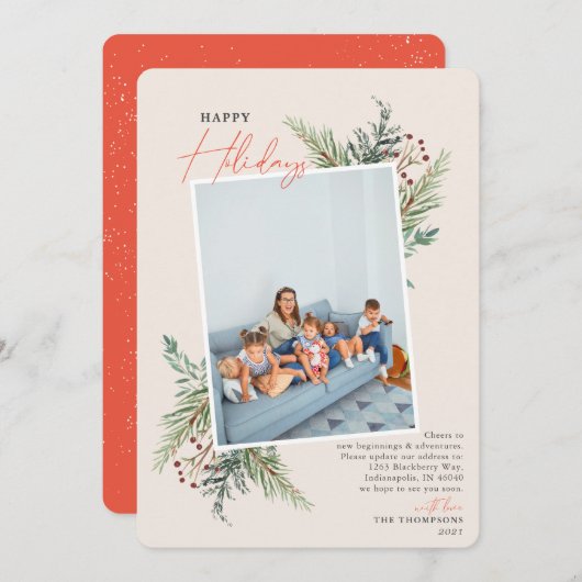 Happy Holidays Pine Tan Moving Ankündigung (Vorne/Hinten)